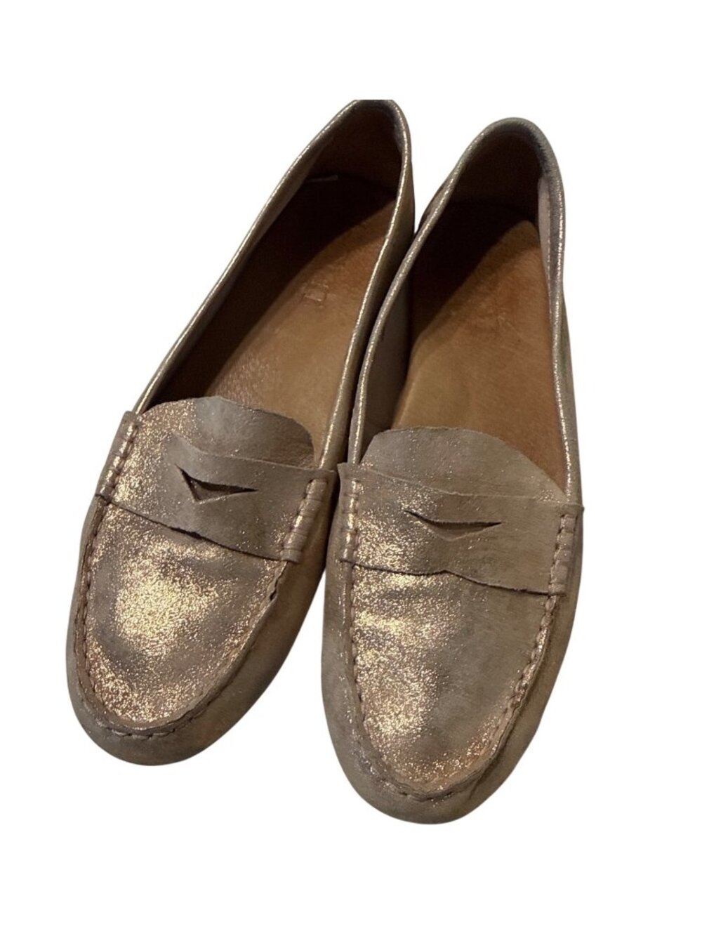 SIZE 7.5 Born Malena Pink Rose Gold Metallic Leather Driving Moc Loafers